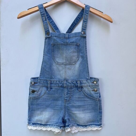 Cherokee Denim Overall Shorts Shortalls Kids Size M Cut Off Denim pockets - Picture 1 of 8